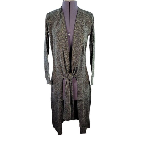Iman Black Metallic Long Sleeve Tie Front Cardigan Sz XS - Picture 1 of 11